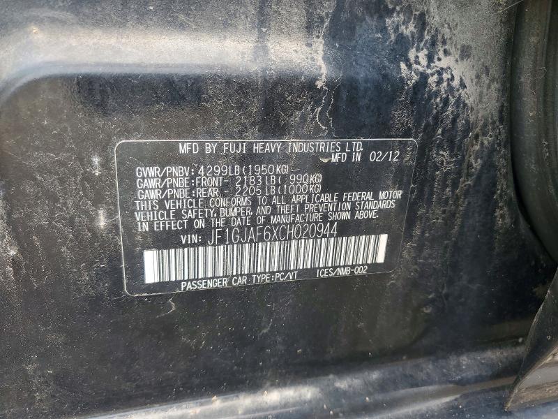 Aukcja sprzedaży 2012 Subaru Impreza, vin: JF1GJAF6XCH020944, numer aukcji: 62319816