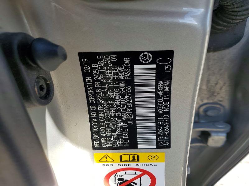 Aukcja sprzedaży 2019 Lexus Es, vin: JTHB21B16K2037526, numer aukcji: 65384276