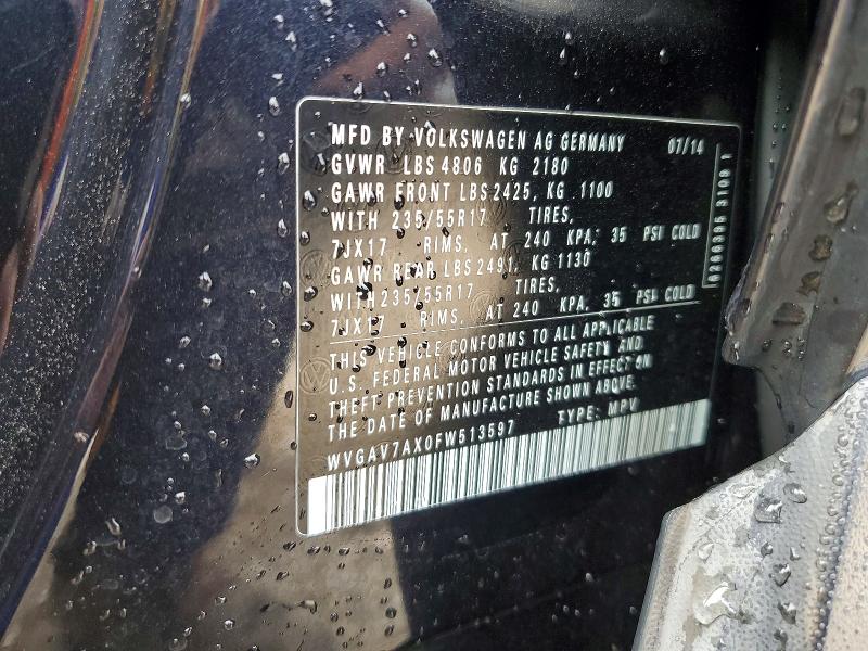 65720296 :رقم المزاد ، WVGAV7AX0FW513597 vin ، 2015 Volkswagen Tiguan مزاد بيع