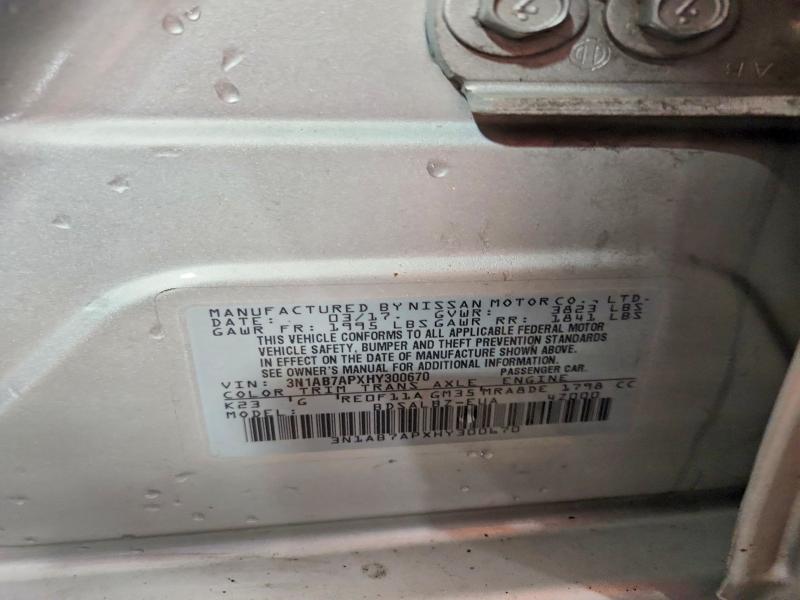 63490436 :رقم المزاد ، 3N1AB7APXHY300670 vin ، 2017 Nissan Sentra مزاد بيع