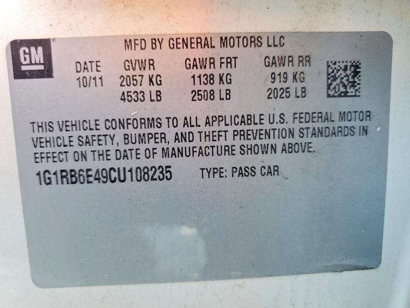 64400196 :رقم المزاد ، 1G1RB6E49CU108235 vin ، 2012 Chevrolet Volt مزاد بيع