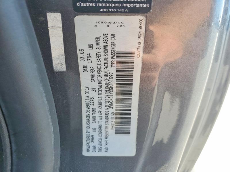 2005 Volkswagen New Beetle მანქანა იყიდება აუქციონზე, vin: 3VWCM31YX5M361597, აუქციონის ნომერი: 67033596