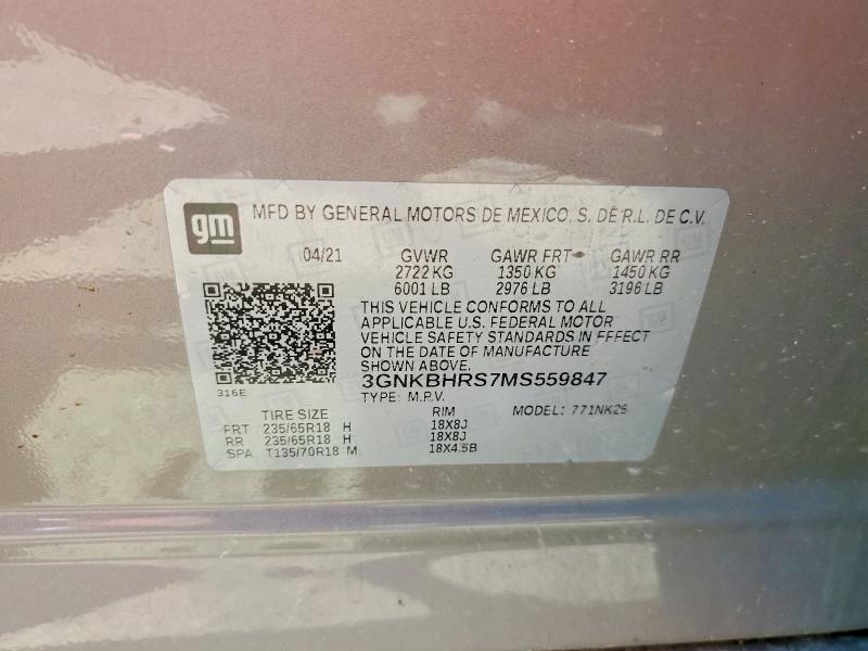 63032776 :رقم المزاد ، 3GNKBHRS7MS559847 vin ، 2021 Chevrolet Blazer مزاد بيع