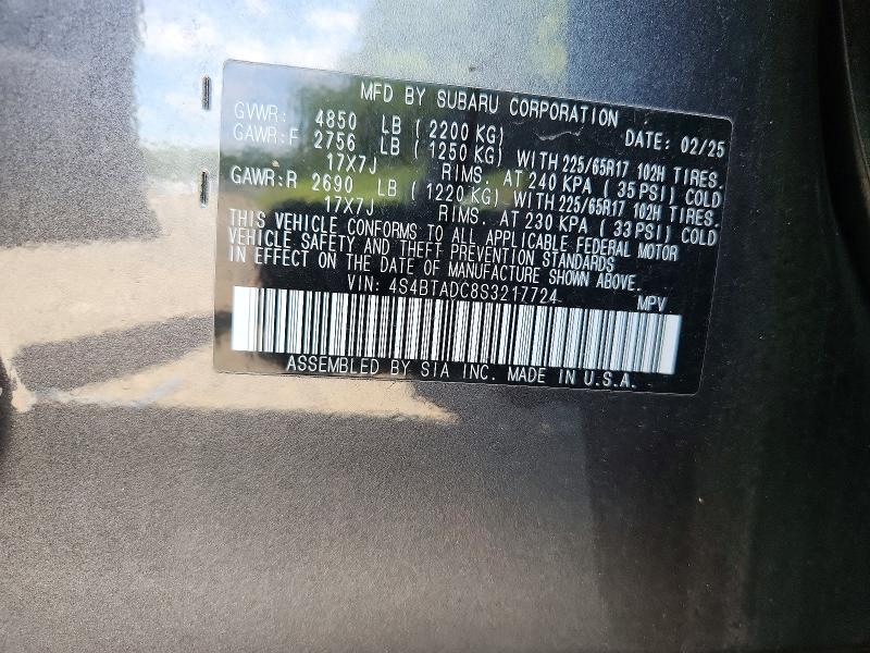 Aukcja sprzedaży 2025 Subaru Outback, vin: 4S4BTADC8S3217724, numer aukcji: 65671306