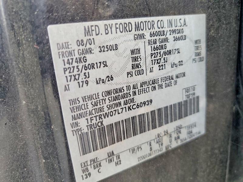 Aukcja sprzedaży 2001 Ford F150, vin: 1FTRW07L71KC60939, numer aukcji: 63966506