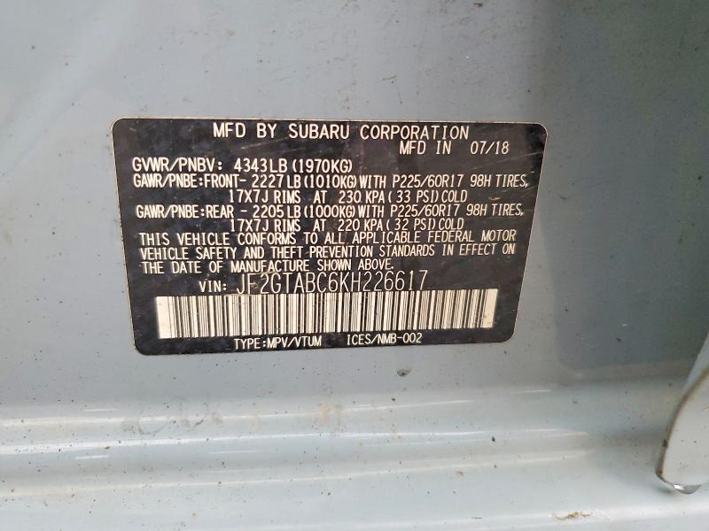 64501266 :رقم المزاد ، JF2GTABC6KH226617 vin ، 2019 Subaru Crosstrek مزاد بيع