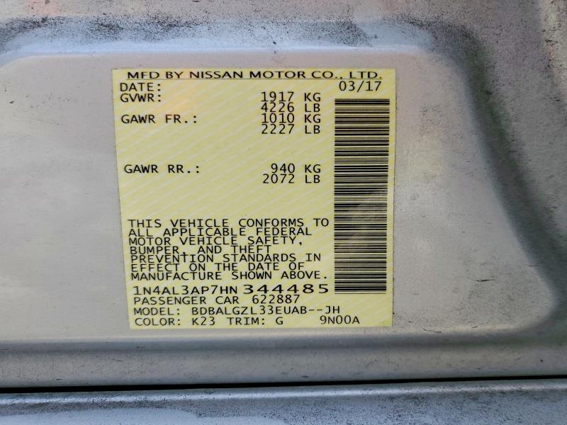 Auction sale of the 2017 Nissan Altima, vin: 1N4AL3AP7HN344485, lot number: 63678656