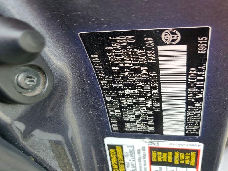 63618676 :رقم المزاد ، 4T1BF1FK9CU581917 vin ، 2012 Toyota Camry مزاد بيع