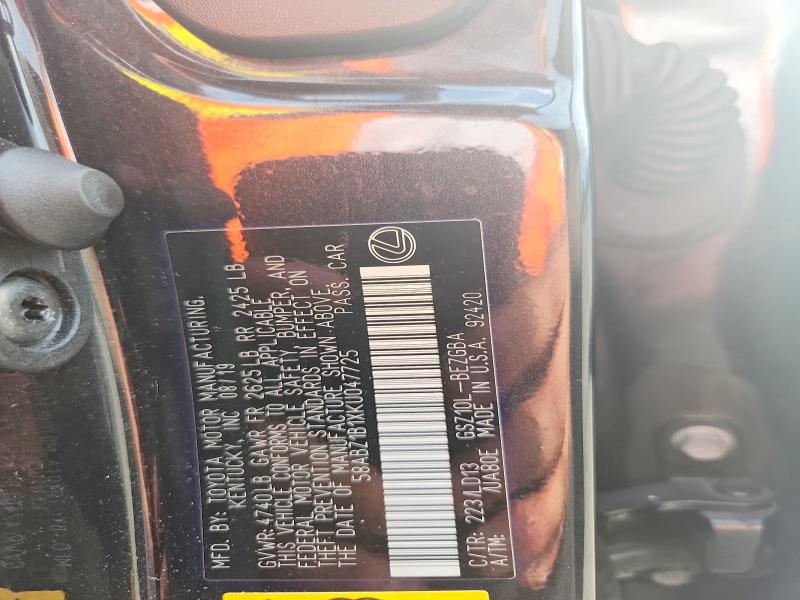 2019 Lexus Es მანქანა იყიდება აუქციონზე, vin: 58ABZ1B1XKU047725, აუქციონის ნომერი: 63610686