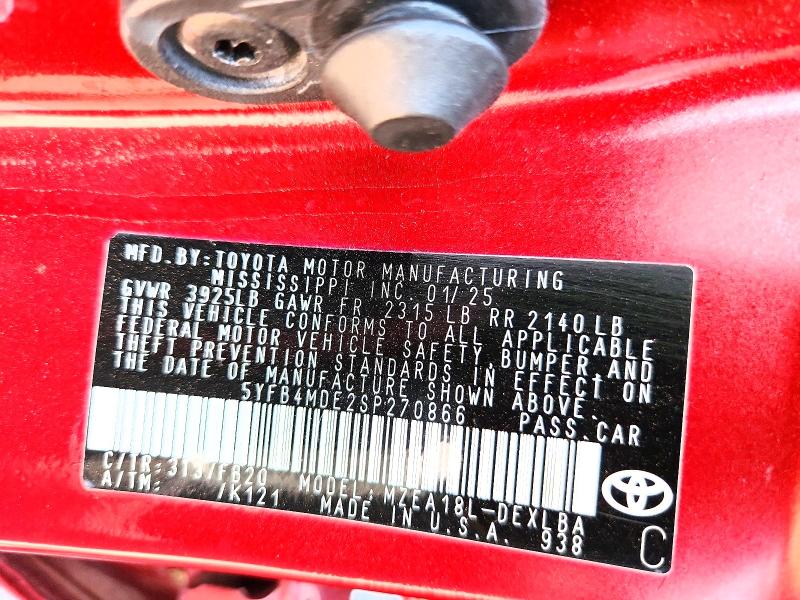 Aukcja sprzedaży 2025 Toyota Corolla, vin: 5YFB4MDE2SP270866, numer aukcji: 64315386