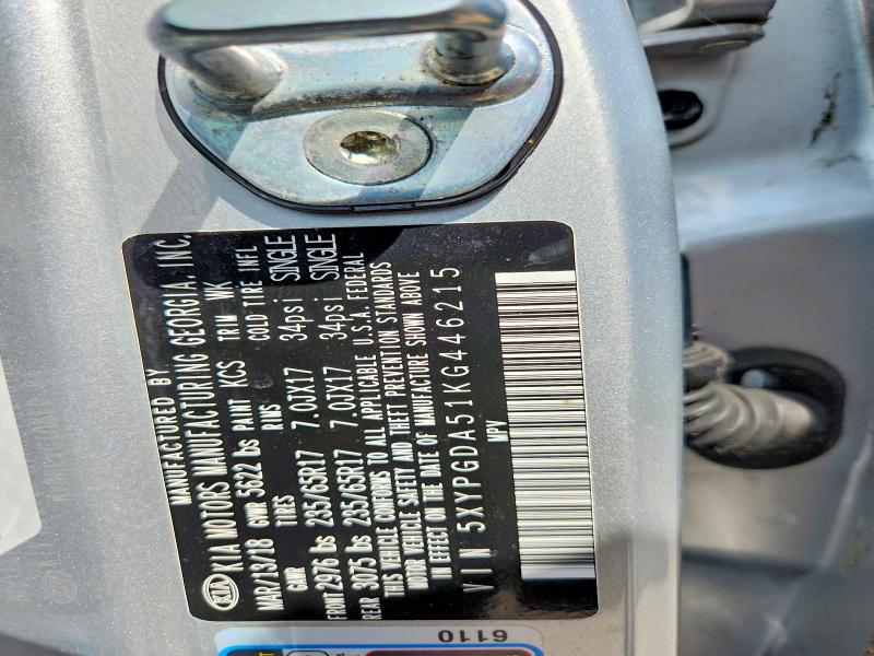 66787206 :رقم المزاد ، 5XYPGDA51KG446215 vin ، 2019 Kia Sorento مزاد بيع