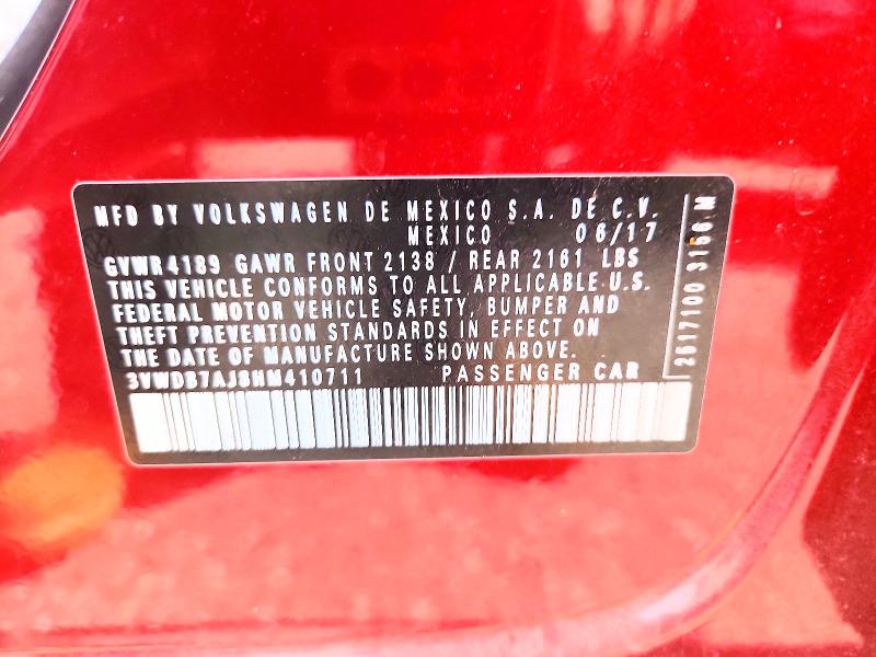 2017 Volkswagen Jetta მანქანა იყიდება აუქციონზე, vin: 3VWDB7AJ8HM410711, აუქციონის ნომერი: 66332886