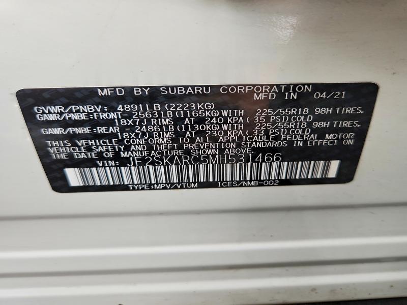 64427896 :رقم المزاد ، JF2SKARC5MH531466 vin ، 2021 Subaru Forester مزاد بيع