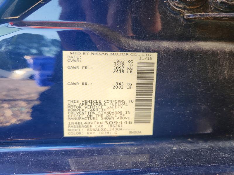Aukcja sprzedaży 2019 Nissan Altima, vin: 1N4BL4BV0KN309446, numer aukcji: 65400786