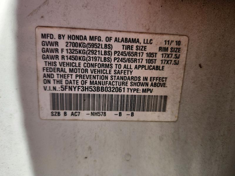 Aukcja sprzedaży 2011 Honda Pilot, vin: 5FNYF3H53BB032061, numer aukcji: 64697776