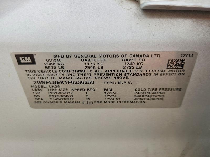 64924416 :رقم المزاد ، 2GNFLGEK1F6236250 vin ، 2015 Chevrolet Equinox مزاد بيع