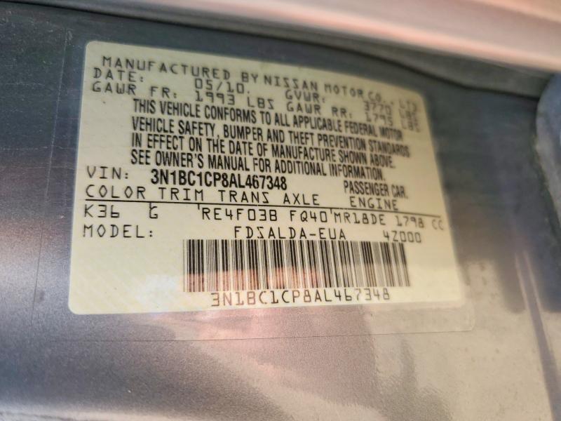 Продаж на аукціоні авто 2010 Nissan Versa, vin: 3N1BC1CP8AL467348, номер лоту: 65240796