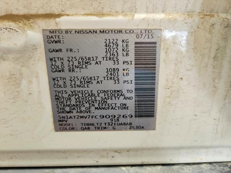 2015 Nissan Rogue მანქანა იყიდება აუქციონზე, vin: 5N1AT2MV7FC909269, აუქციონის ნომერი: 65141786
