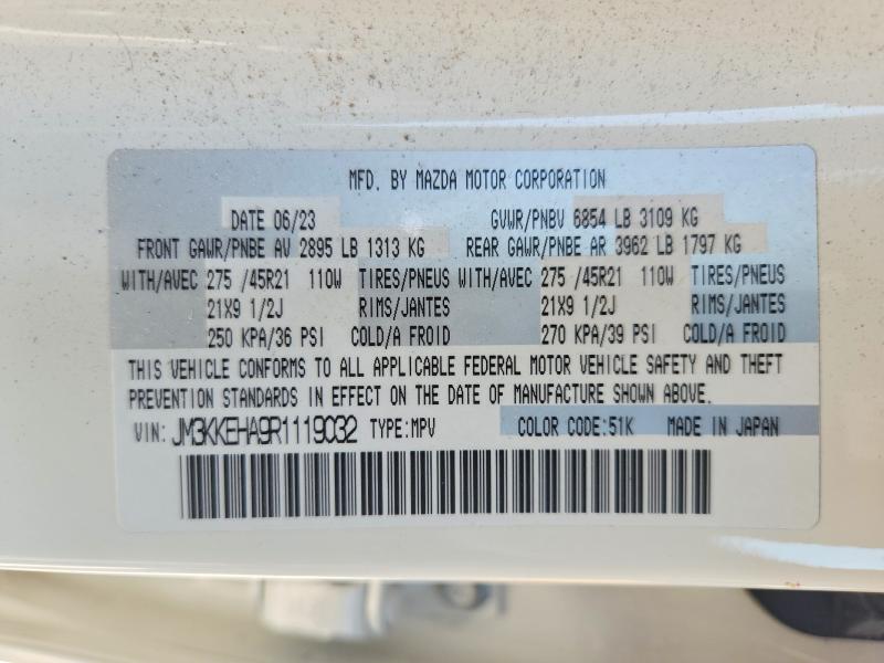 Aukcja sprzedaży 2024 Mazda Cx-90, vin: JM3KKEHA9R1119032, numer aukcji: 65231486