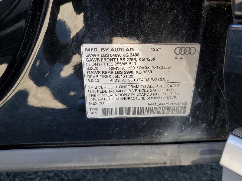 65053726 :رقم المزاد ، WA1EAAFY2N2047199 vin ، 2022 Audi Q5 مزاد بيع