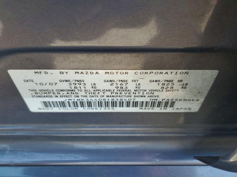 Aukcja sprzedaży 2008 Mazda 3, vin: JM1BK344081838407, numer aukcji: 63285996