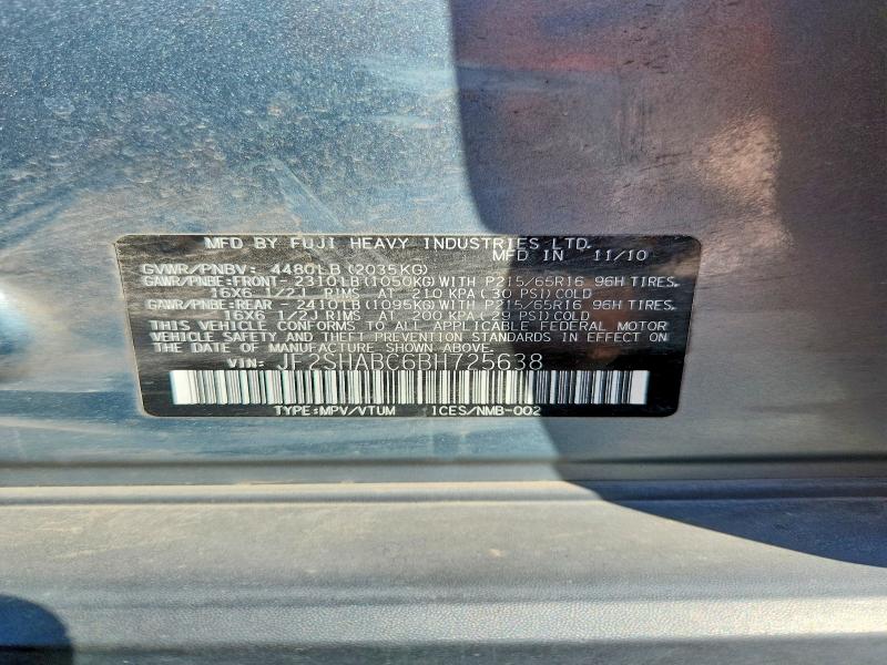 Aukcja sprzedaży 2011 Subaru Forester, vin: JF2SHABC6BH725638, numer aukcji: 64825606