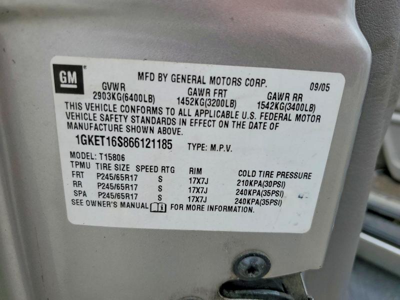 64512766 :رقم المزاد ، 1GKET16S866121185 vin ، 2006 Gmc Envoy مزاد بيع