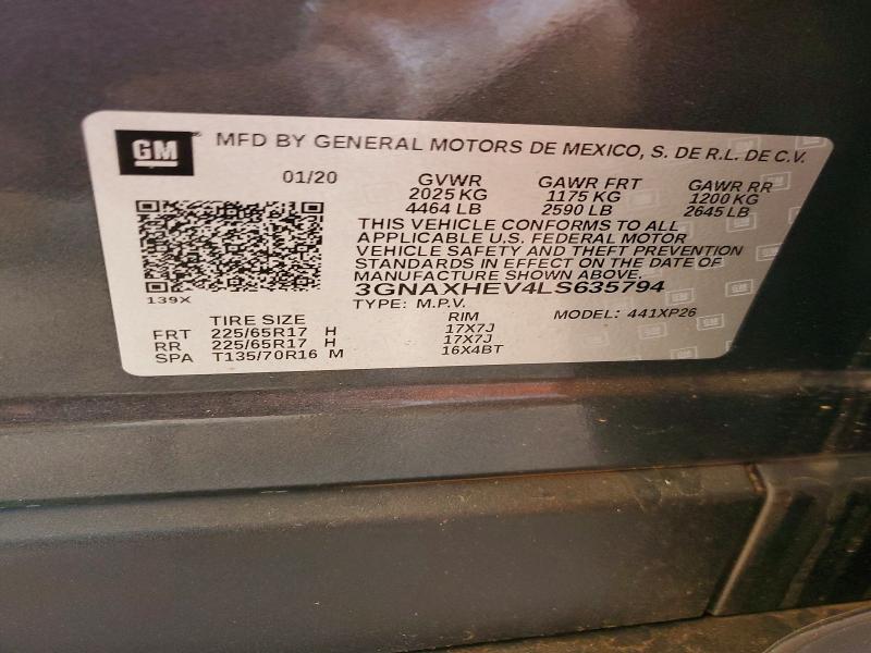Aukcja sprzedaży 2020 Chevrolet Equinox, vin: 3GNAXHEV4LS635794, numer aukcji: 65856346