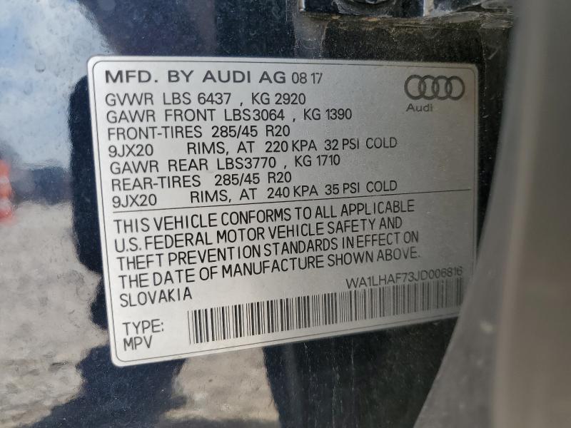 2018 Audi Q7 მანქანა იყიდება აუქციონზე, vin: WA1LHAF73JD006816, აუქციონის ნომერი: 63432376