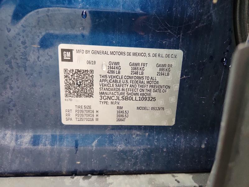 Продажа на аукционе авто 2020 Chevrolet Trax, vin: 3GNCJLSB0LL109325, номер лота: 64121886