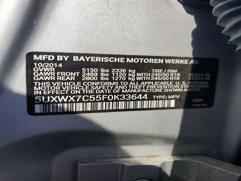 63821526 :رقم المزاد ، 5UXWX7C55F0K33644 vin ، 2015 Bmw X3 مزاد بيع