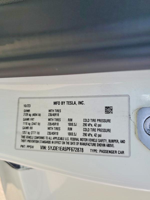 Aukcja sprzedaży 2023 Tesla Model 3, vin: 5YJ3E1EA5PF672878, numer aukcji: 63910626