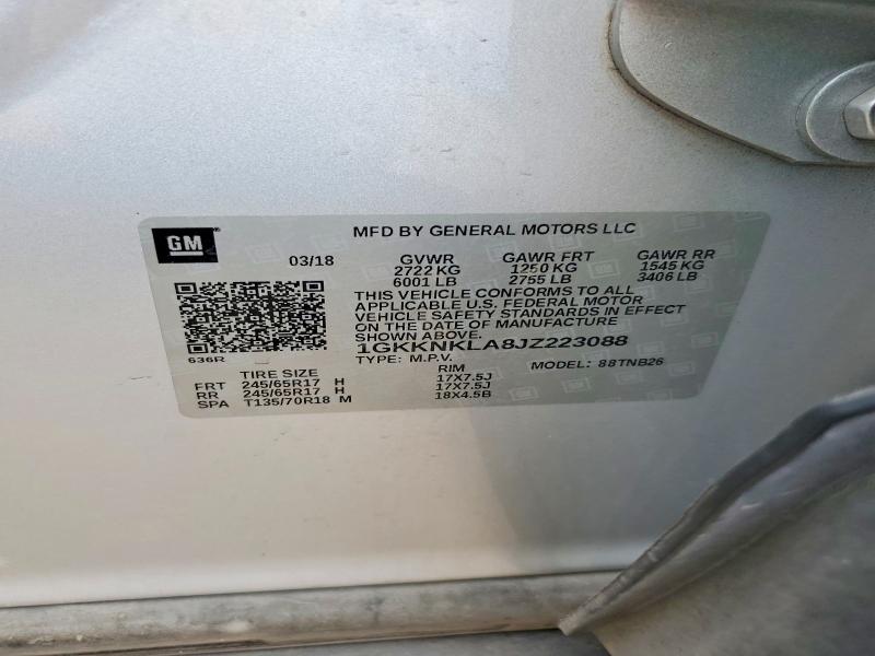 65050046 :رقم المزاد ، 1GKKNKLA8JZ223088 vin ، 2018 Gmc Acadia مزاد بيع