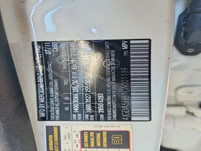 Aukcja sprzedaży 2012 Mercedes-benz Ml, vin: 4JGDA5HB1CA001119, numer aukcji: 66656066
