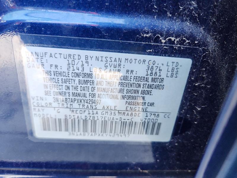 2019 Nissan Sentra მანქანა იყიდება აუქციონზე, vin: 3N1AB7APXKY429497, აუქციონის ნომერი: 65667836