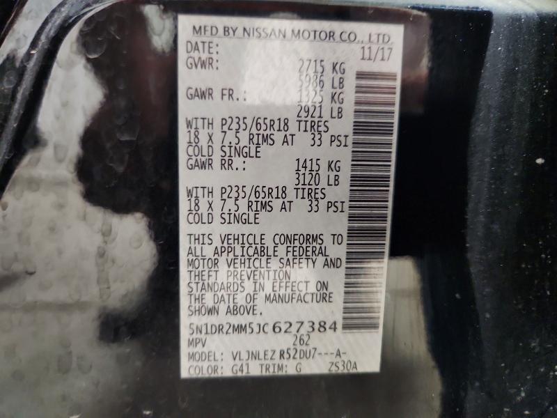 2018 Nissan Pathfinder მანქანა იყიდება აუქციონზე, vin: 5N1DR2MM5JC627384, აუქციონის ნომერი: 66183196