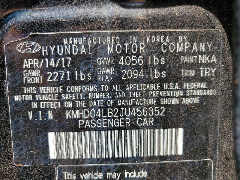 Продаж на аукціоні авто 2018 Hyundai Elantra, vin: KMHD04LB2JU456352, номер лоту: 66311066