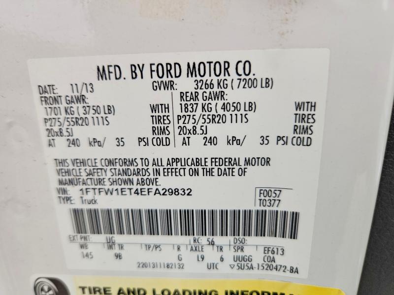 2014 Ford F150 მანქანა იყიდება აუქციონზე, vin: 1FTFW1ET4EFA29832, აუქციონის ნომერი: 63584906