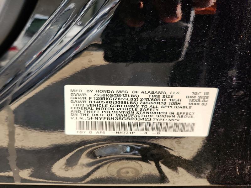 2016 Honda Pilot მანქანა იყიდება აუქციონზე, vin: 5FNYF6H36GB033423, აუქციონის ნომერი: 65096896
