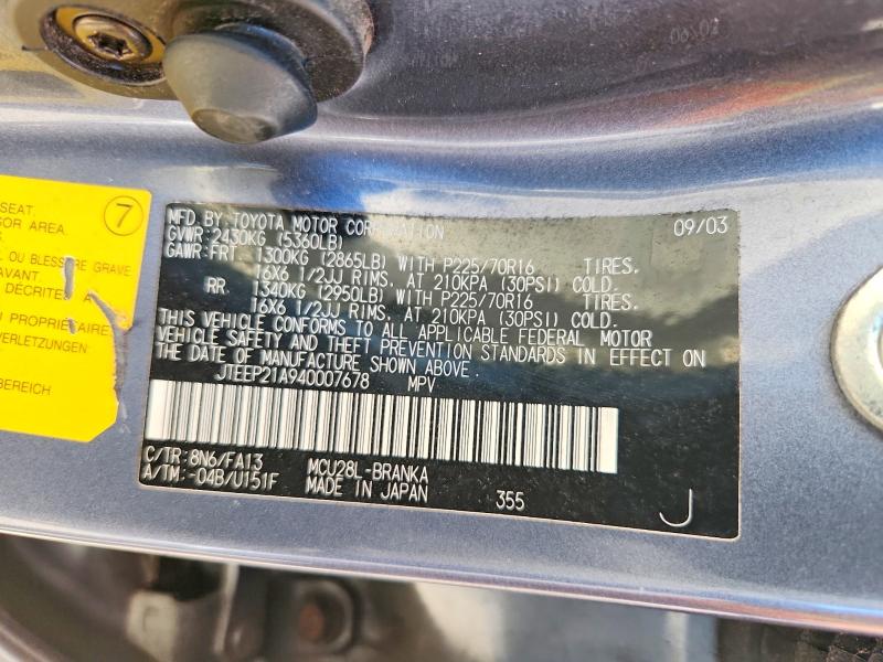 65634216 :رقم المزاد ، JTEEP21A940007678 vin ، 2004 Toyota Highlander مزاد بيع