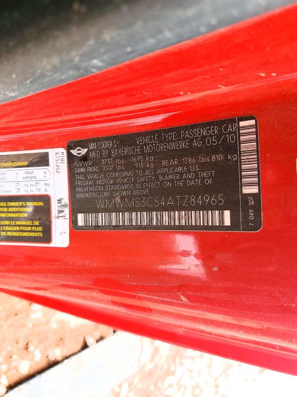 Продажа на аукционе авто 2010 Mini Cooper, vin: WMWMS3C54ATZ84965, номер лота: 66705866