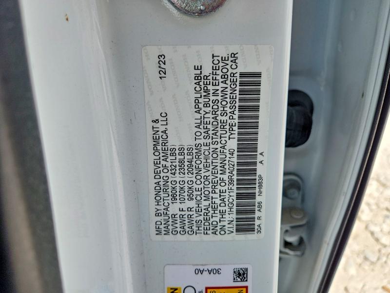 Aukcja sprzedaży 2024 Honda Accord, vin: 1HGCY1F39RA027140, numer aukcji: 64745206