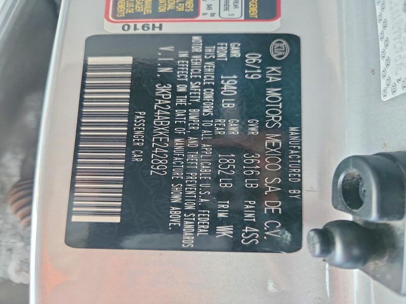 Продажа на аукционе авто 2019 Kia Rio, vin: 3KPA24ABXKE242892, номер лота: 66808936