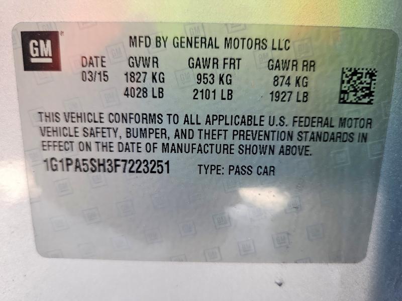 Продажа на аукционе авто 2015 Chevrolet Cruze, vin: 1G1PA5SH3F7223251, номер лота: 65437176