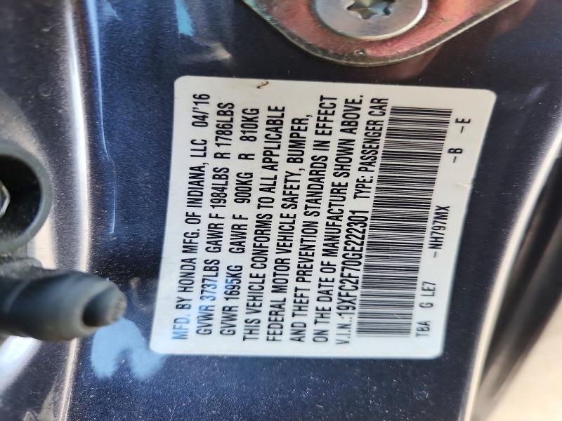 Продаж на аукціоні авто 2016 Honda Civic, vin: 19XFC2F70GE222301, номер лоту: 62540356