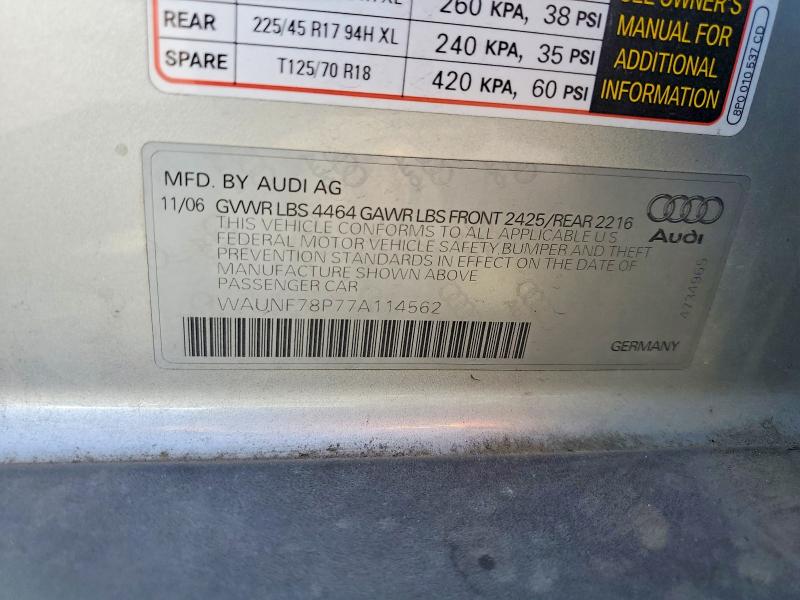 62991516 :رقم المزاد ، WAUNF78P77A114562 vin ، 2007 Audi A3 مزاد بيع