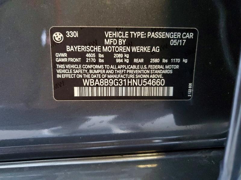 2017 Bmw 330 მანქანა იყიდება აუქციონზე, vin: WBA8B9G31HNU54660, აუქციონის ნომერი: 65878736
