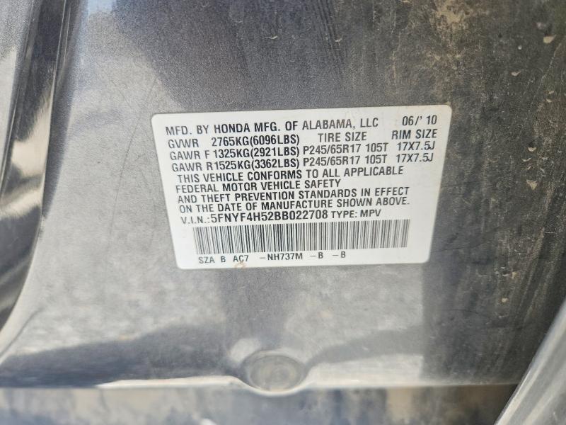 2011 Honda Pilot მანქანა იყიდება აუქციონზე, vin: 5FNYF4H52BB022708, აუქციონის ნომერი: 65238566