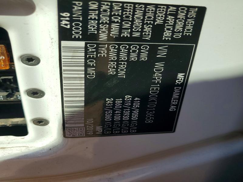 65027866 :رقم المزاد ، WD4PF1ED0KT013658 vin ، 2019 Mercedes-benz Sprinter مزاد بيع