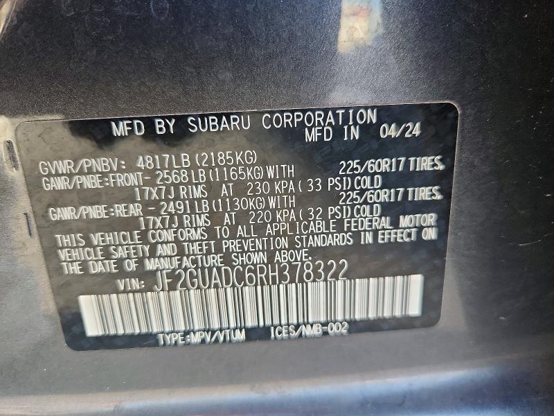 Продажа на аукционе авто 2024 Subaru Crosstrek, vin: JF2GUADC6RH378322, номер лота: 64885806